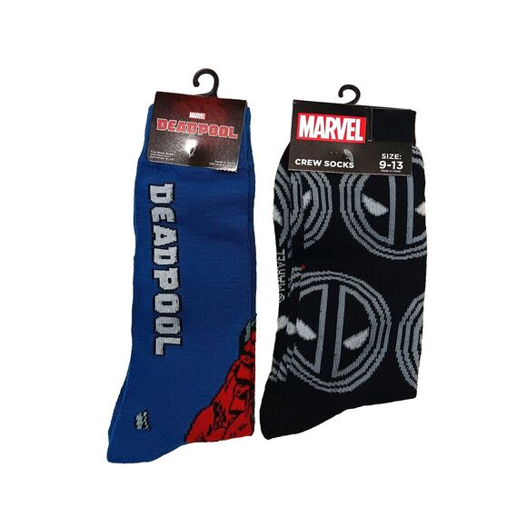 Marvel Deadpool 2-pair Cartoon Novelty Mens Adult Size 6-12 Crew Socks NWT - Picture 1 of 5